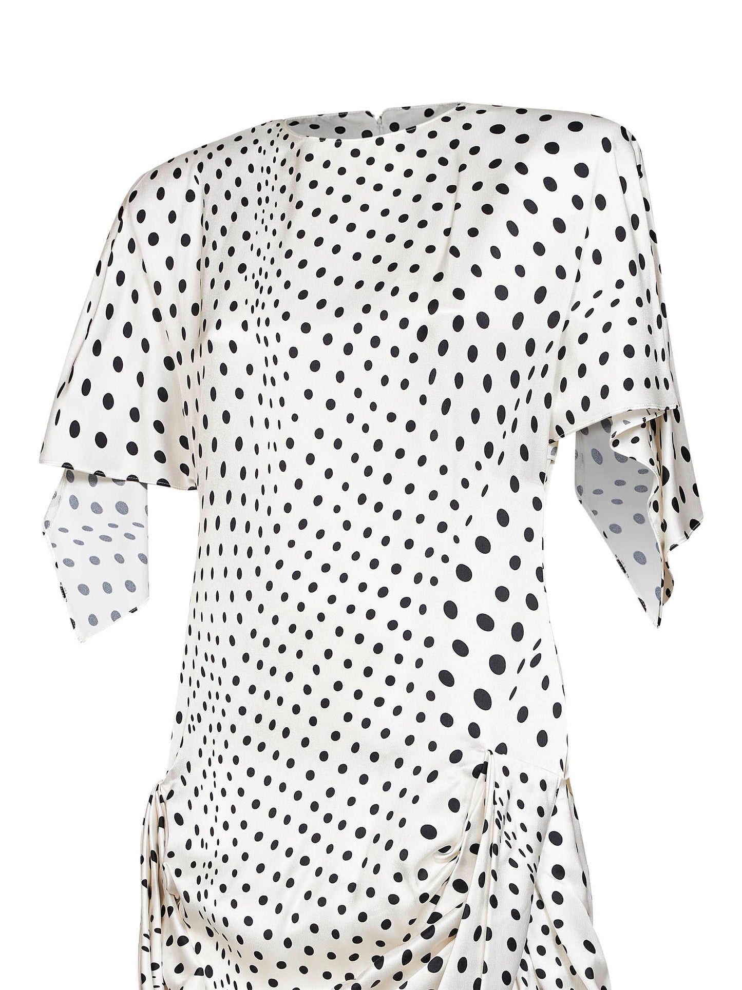 Black and white polka dot satin asymmetric long dress