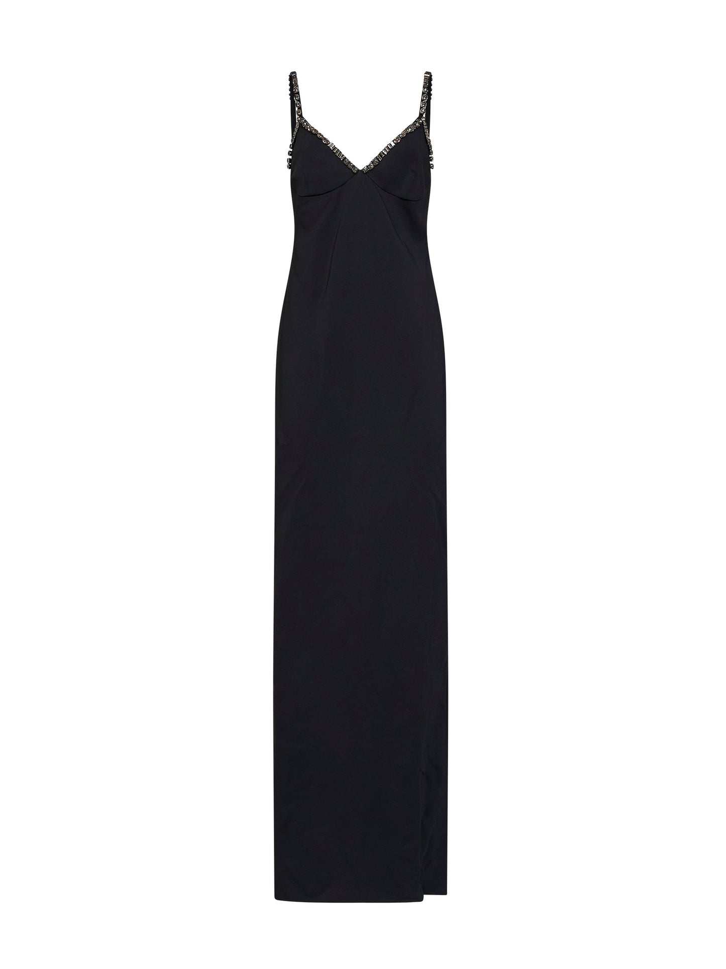 Black stretch viscose embellished evening dress