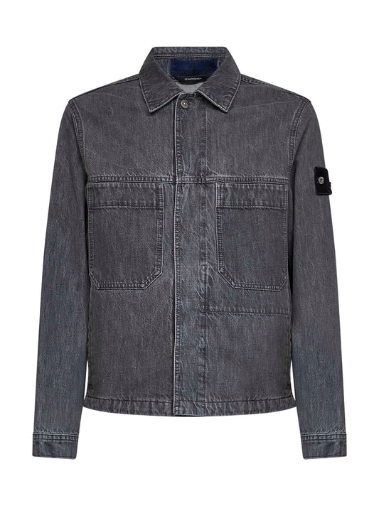 Grey cotton denim coach jacket