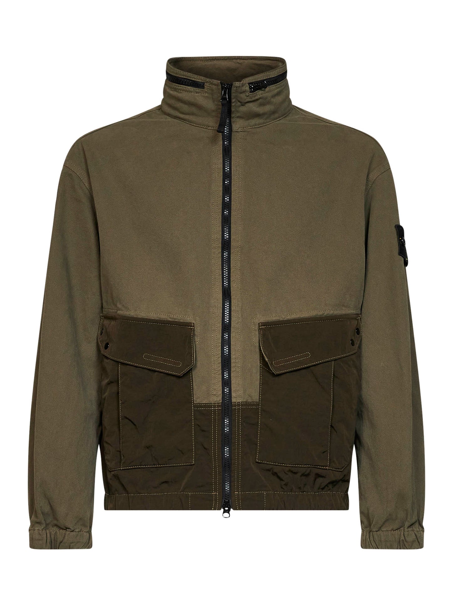 Overshirt in cotone Panama organico e nylon verde militare