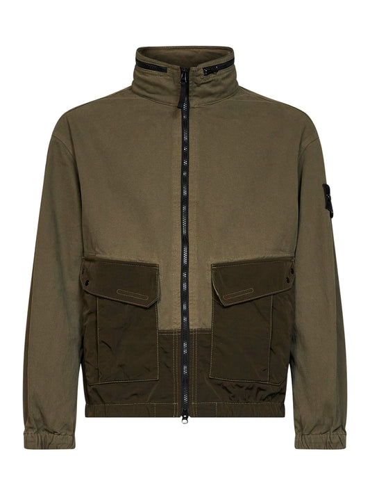 Overshirt in cotone Panama organico e nylon verde militare