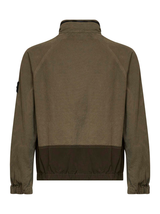 Overshirt in cotone Panama organico e nylon verde militare