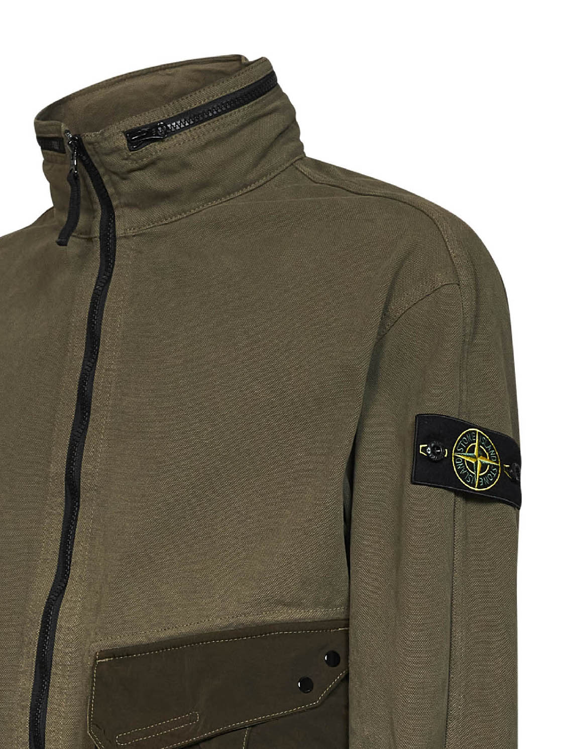 Overshirt in cotone Panama organico e nylon verde militare