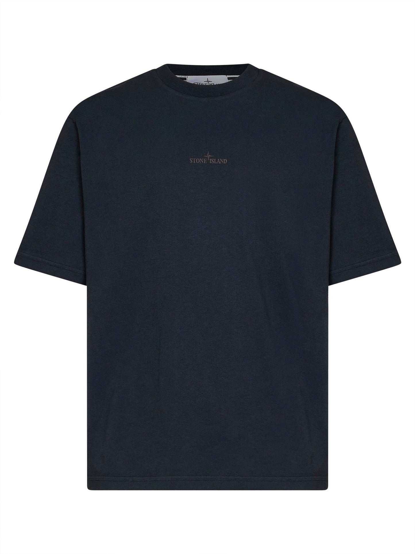 Blue organic cotton jersey printed T-shirt