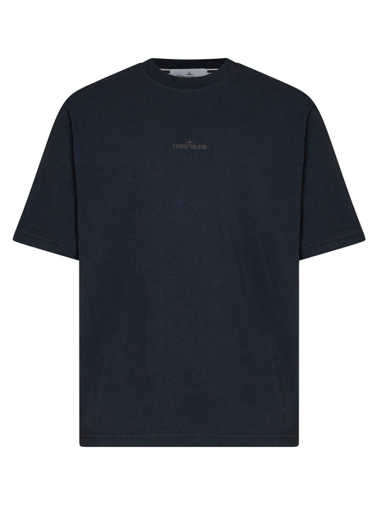 Blue organic cotton jersey printed T-shirt