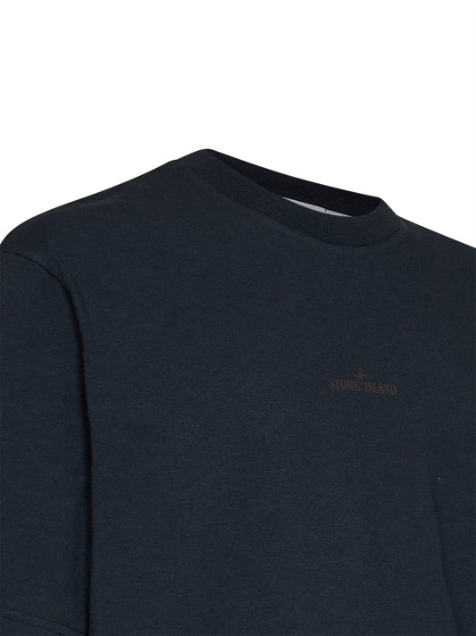Blue organic cotton jersey printed T-shirt