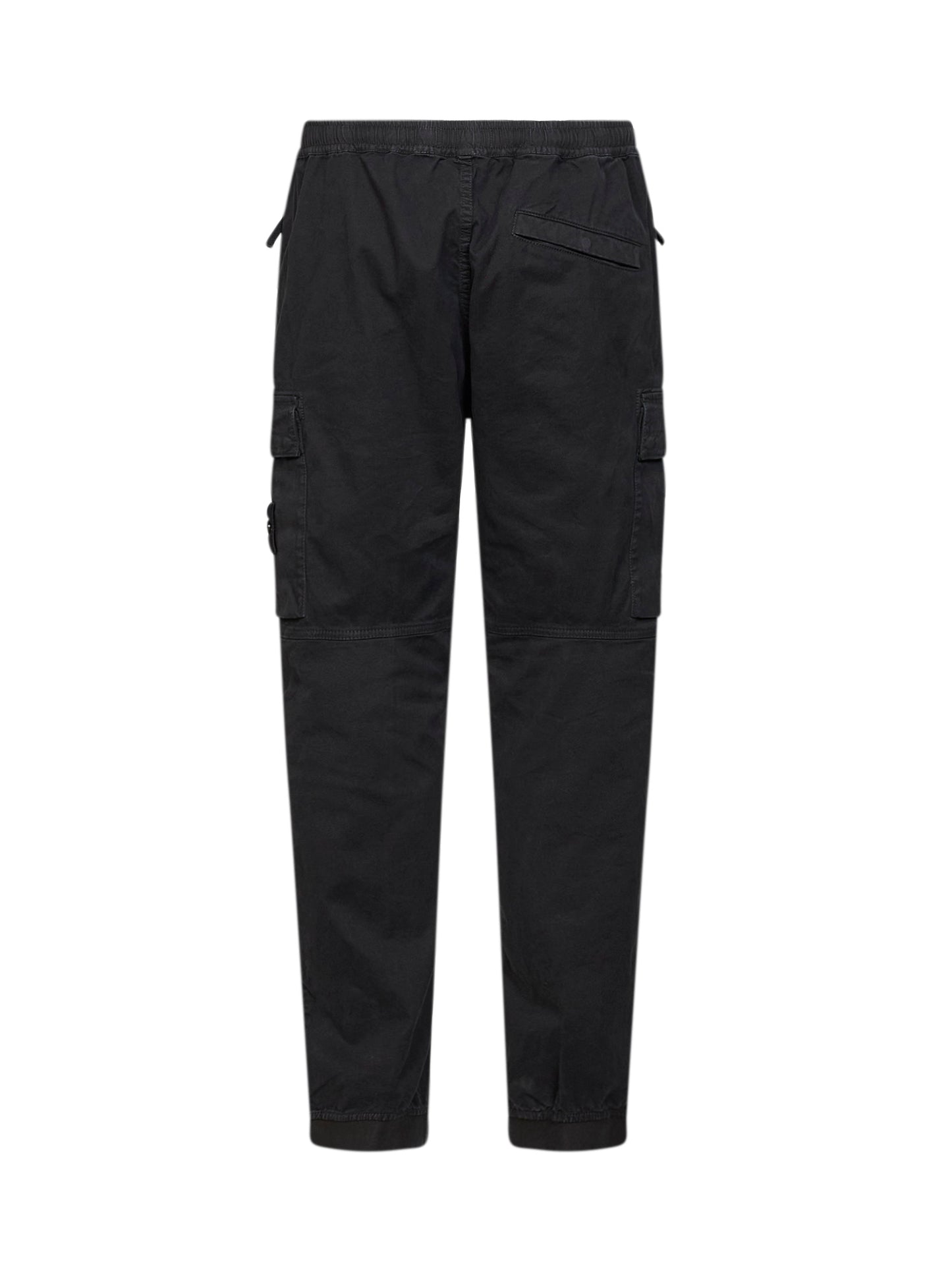 Black organic stretch broken twill cargo trousers