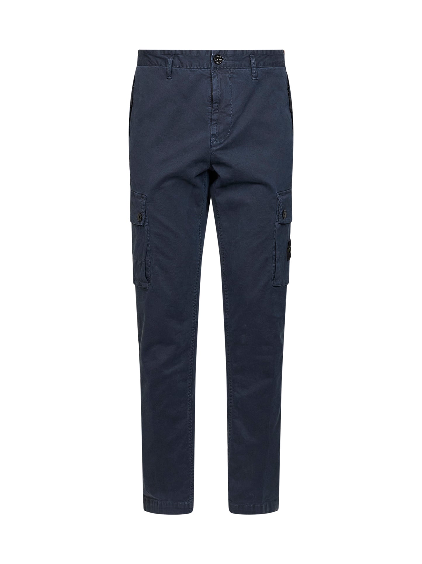 Blue organic stretch broken twill cargo trousers