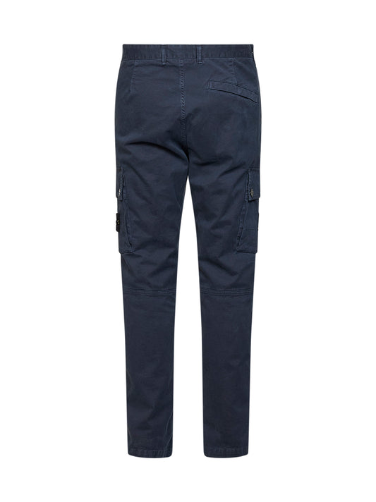 Blue organic stretch broken twill cargo trousers