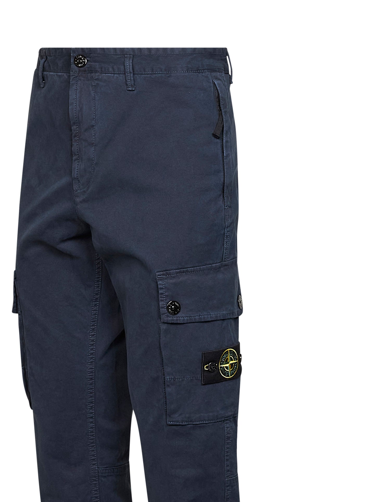 Blue organic stretch broken twill cargo trousers