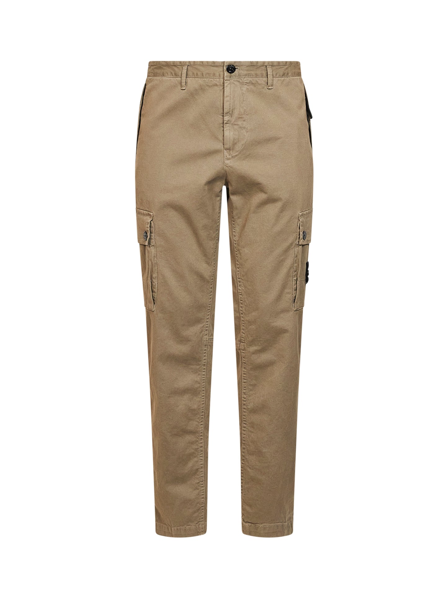 Military green organic stretch broken twill cargo trousers