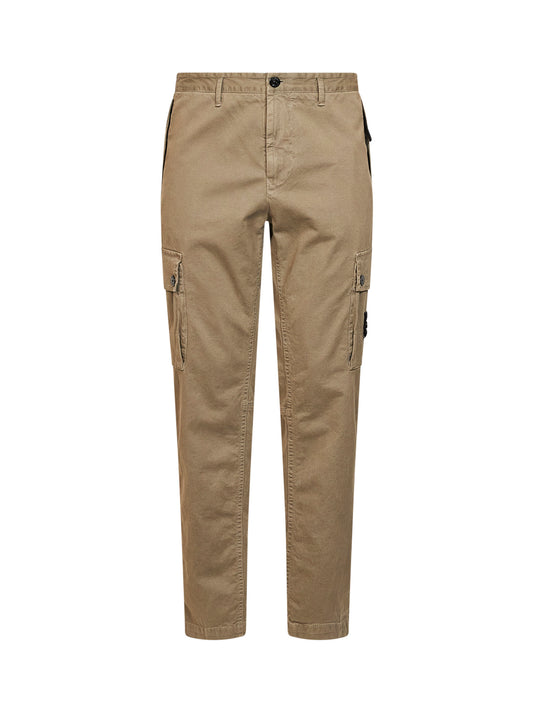 Military green organic stretch broken twill cargo trousers