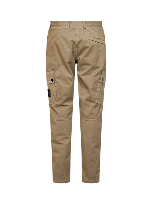 Military green organic stretch broken twill cargo trousers