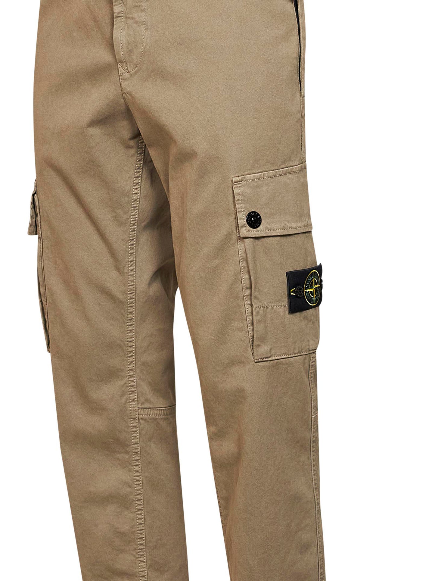 Military green organic stretch broken twill cargo trousers