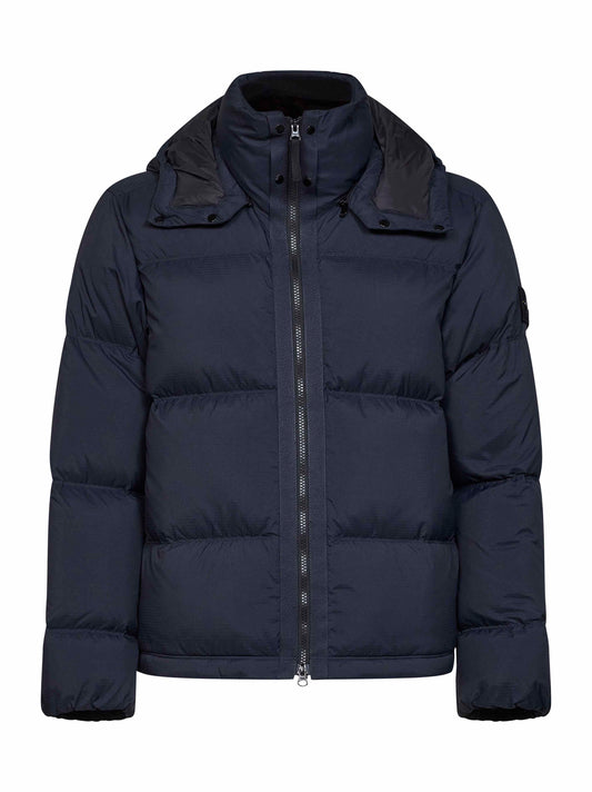 Navy blue CORDURA Advanced Fabrics 6.6 ripstop nylon hooded down jacket
