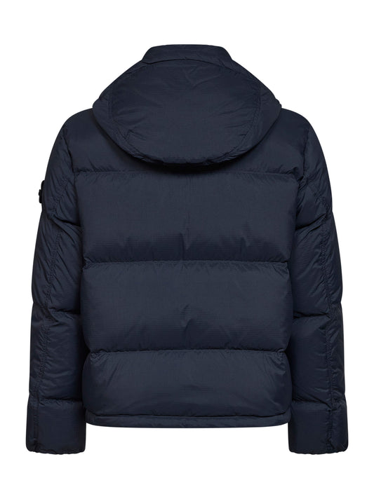 Navy blue CORDURA Advanced Fabrics 6.6 ripstop nylon hooded down jacket