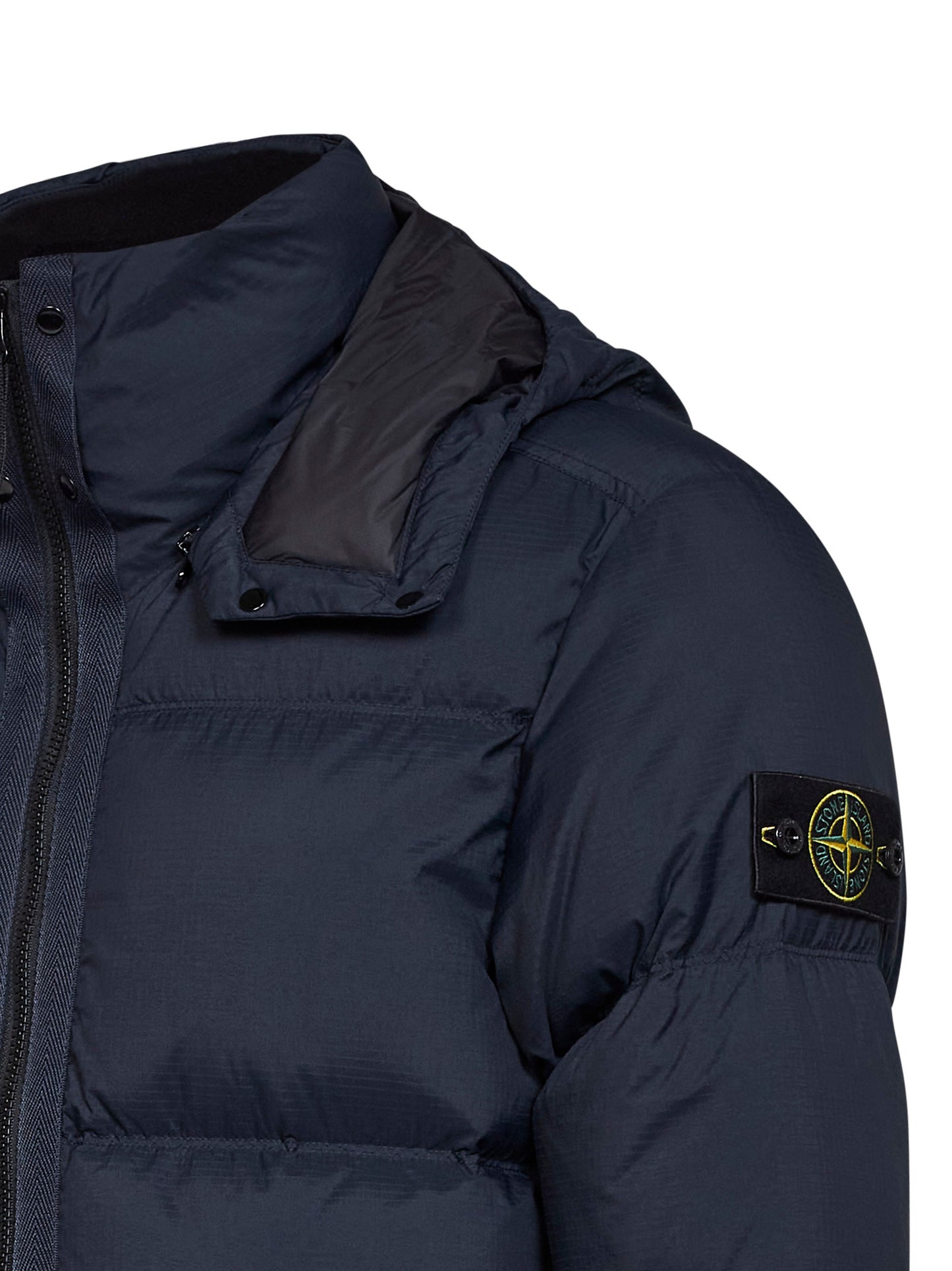 Navy blue CORDURA Advanced Fabrics 6.6 ripstop nylon hooded down jacket
