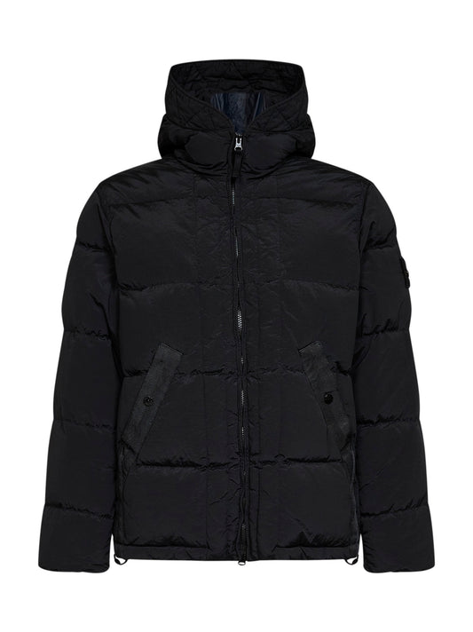 Black Nylon Metal hooded down jacket