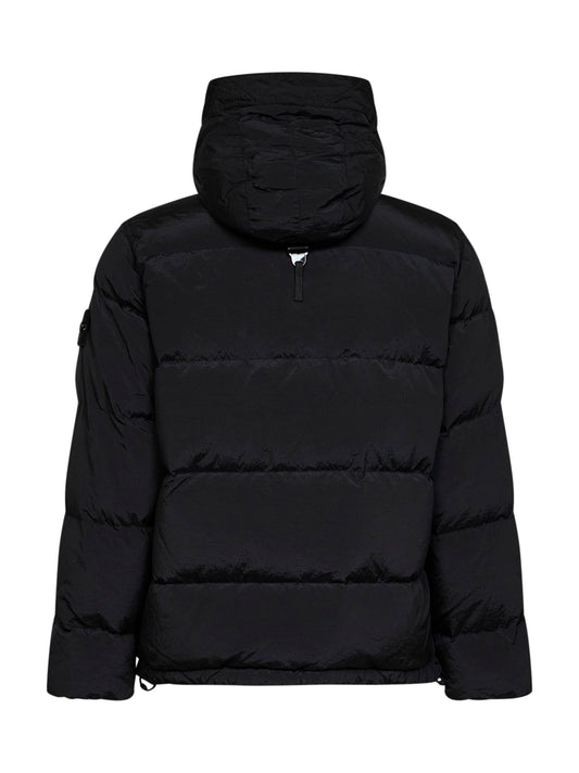 Black Nylon Metal hooded down jacket