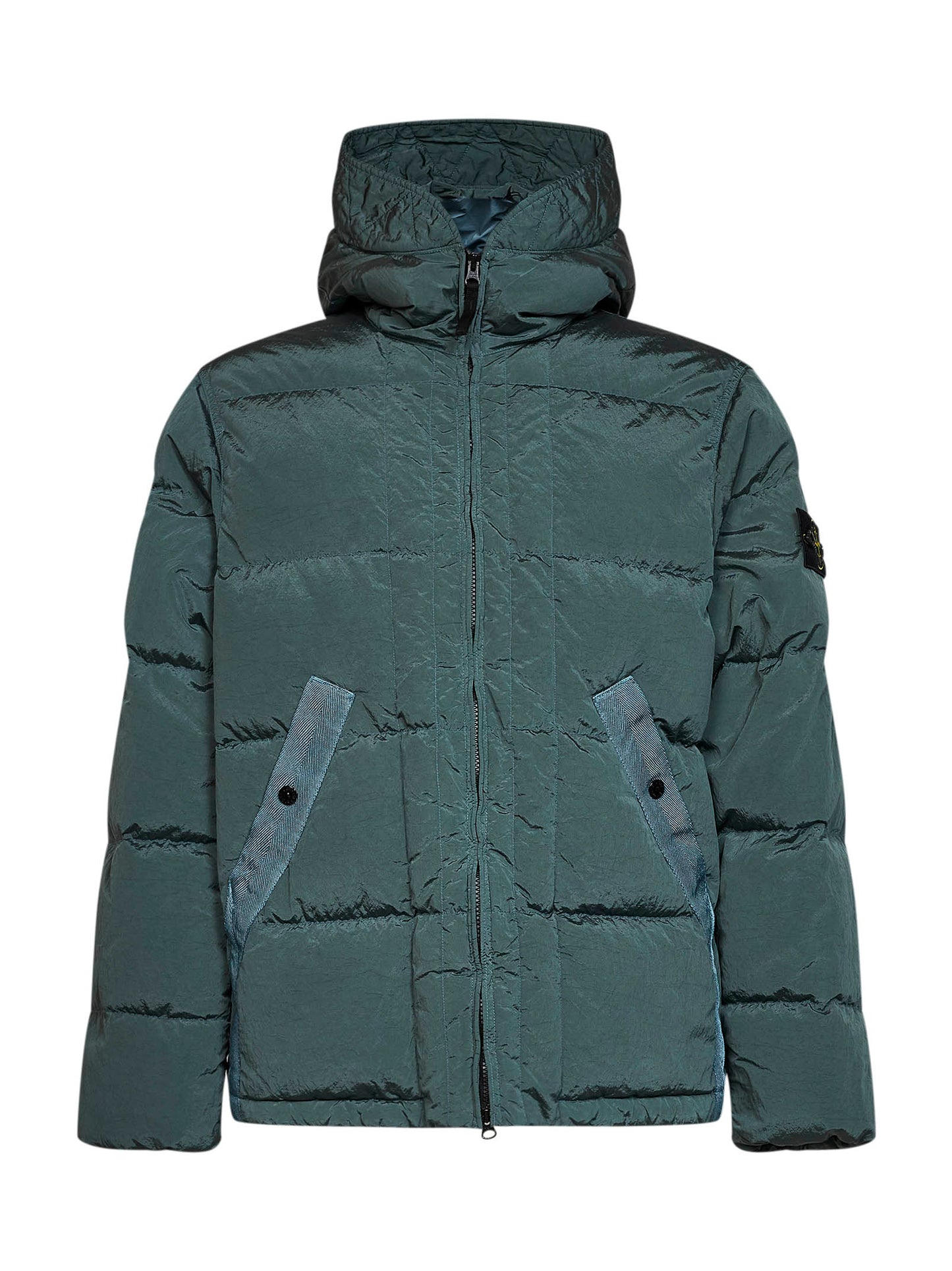 Ocean green Nylon Metal hooded down jacket