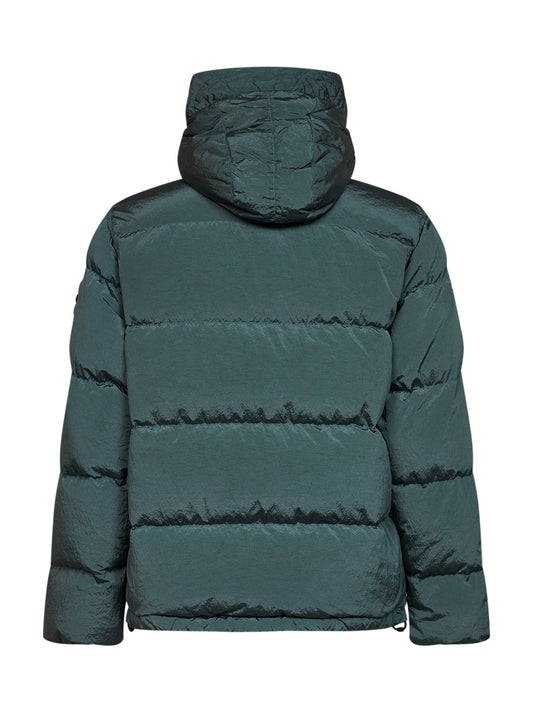 Ocean green Nylon Metal hooded down jacket