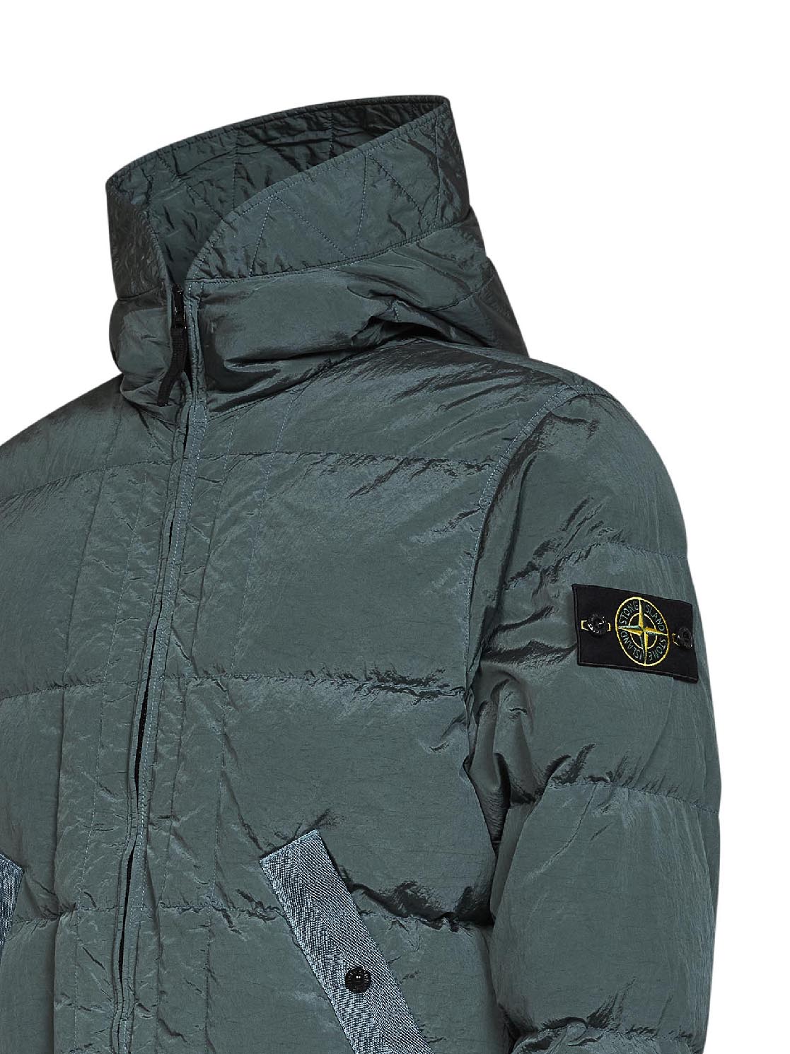Ocean green Nylon Metal hooded down jacket