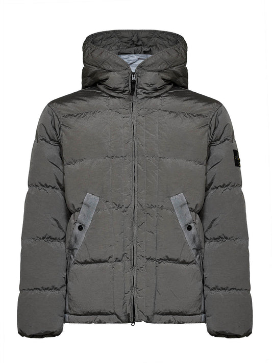 Grey Nylon Metal hooded down jacket