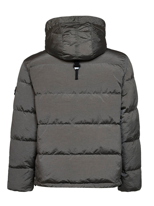 Grey Nylon Metal hooded down jacket