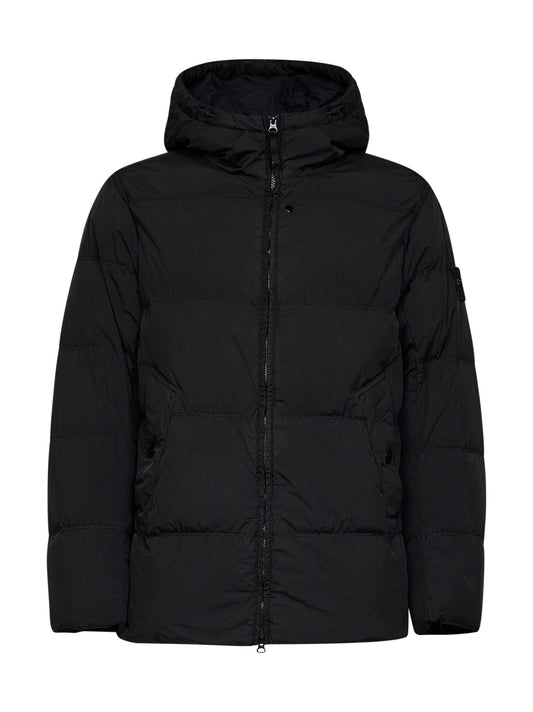Black Crinkle Reps NY hooded down jacket<BR/>
