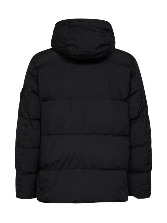 Black Crinkle Reps NY hooded down jacket<BR/>