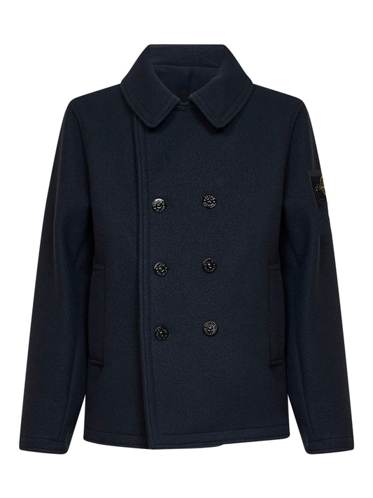 Blue Heavy Melton wool double-breasted coat
