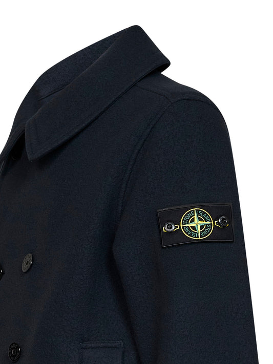 Blue Heavy Melton wool double-breasted coat