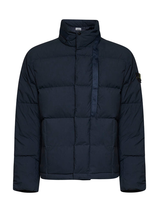 Piumino con cappuccio in Cotton Nylon Tela blu