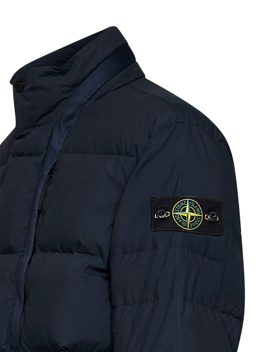 Piumino con cappuccio in Cotton Nylon Tela blu