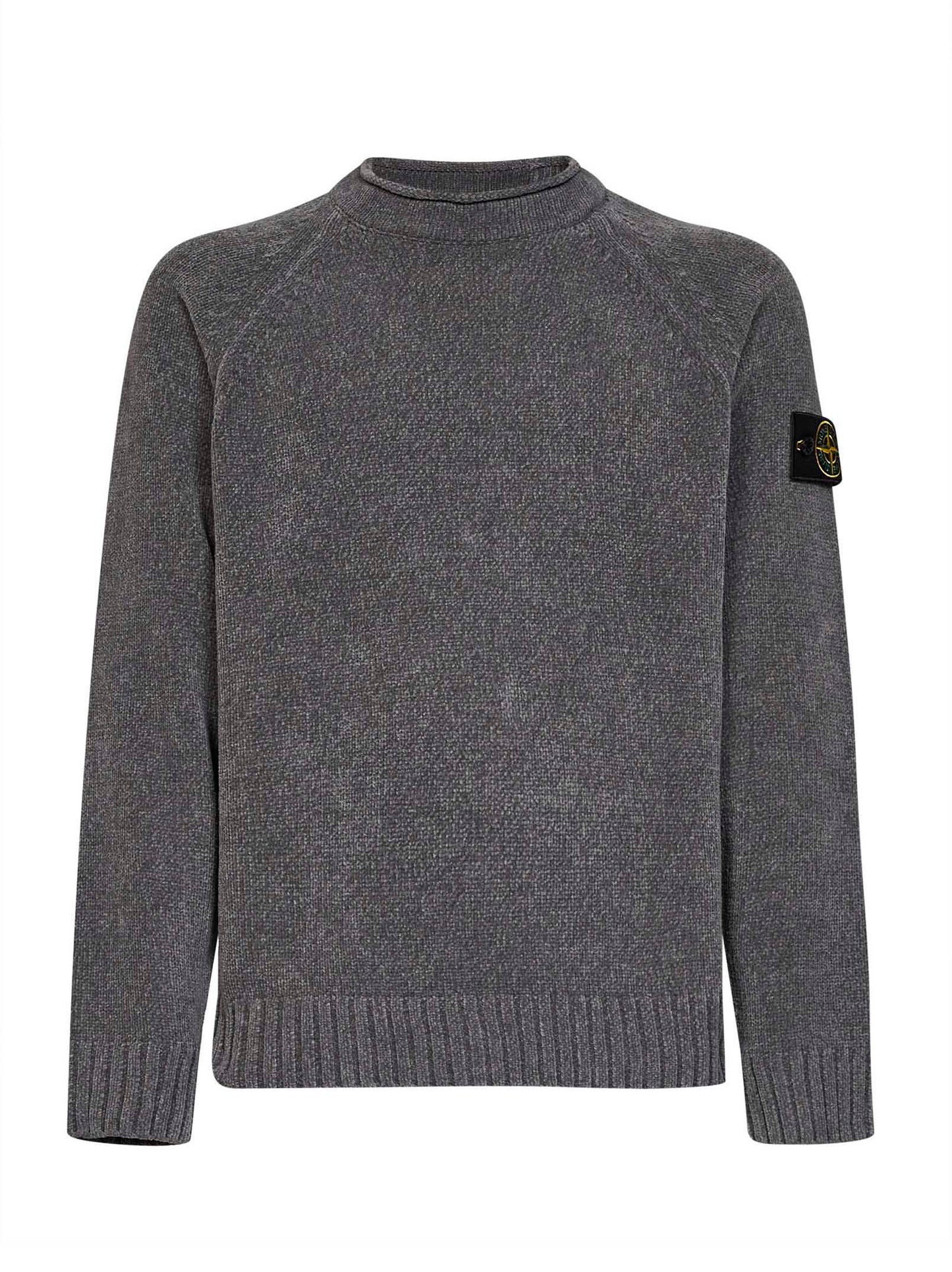 Mélange grey cotton chenille crewneck sweater