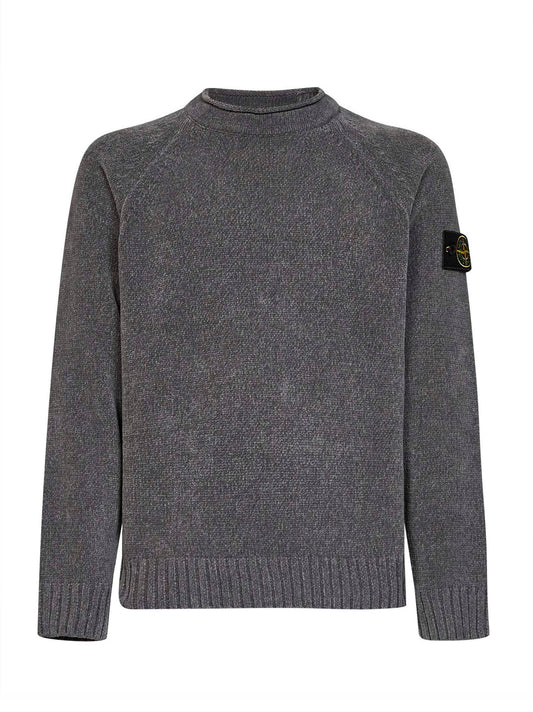 Mélange grey cotton chenille crewneck sweater