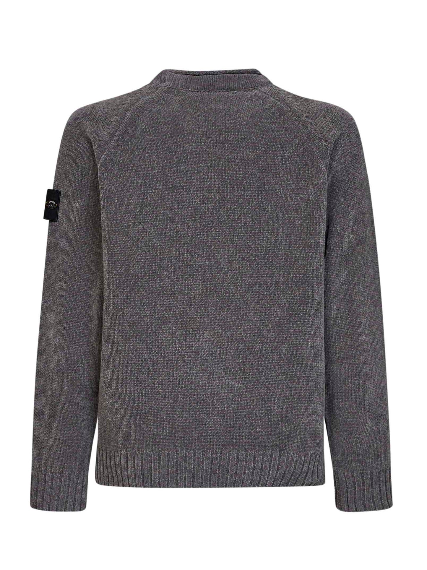 Mélange grey cotton chenille crewneck sweater