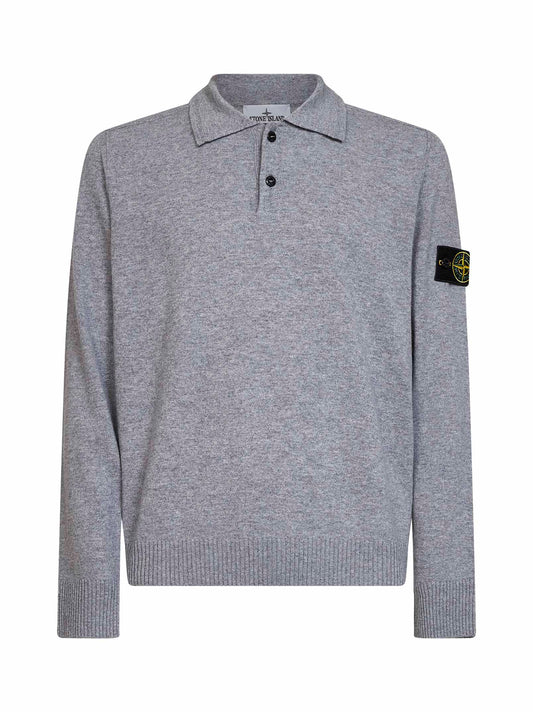 Melange grey lightweight RWS Geelong wool polo shirt