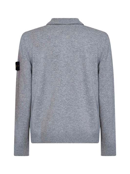 Melange grey lightweight RWS Geelong wool polo shirt