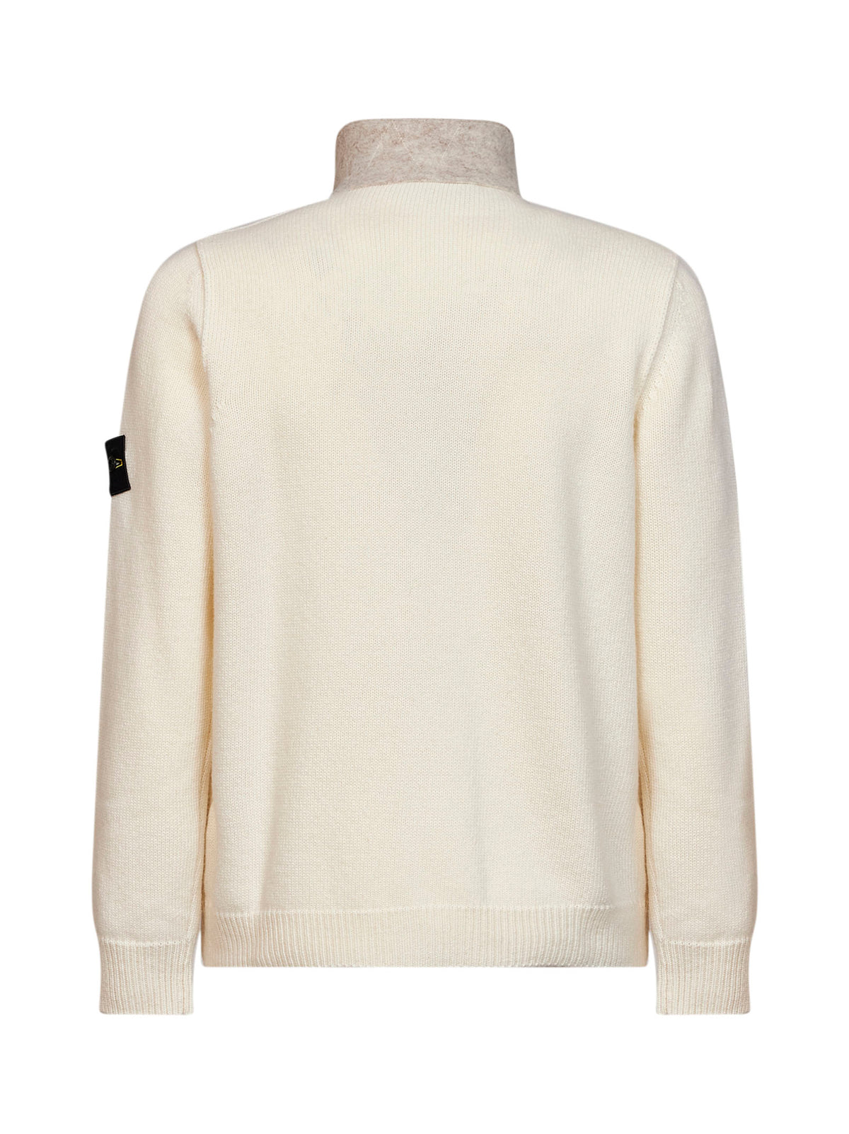 Cardigan con zip e bottoni in lana d'agnello avorio