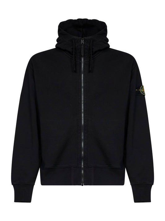 Felpa con zip e cappuccio in cotone biologico nero