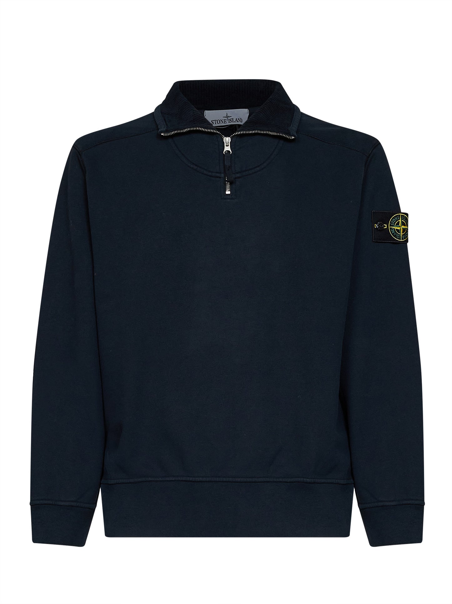 Felpa con zip corta in cotone biologico spazzolato blu