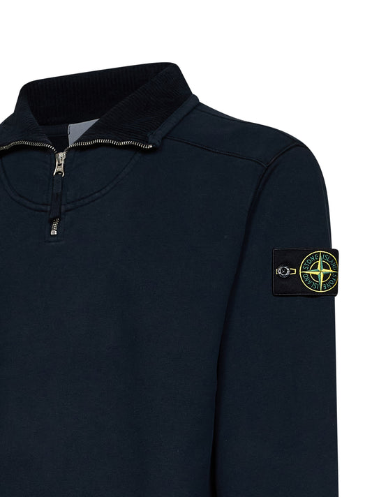 Felpa con zip corta in cotone biologico spazzolato blu