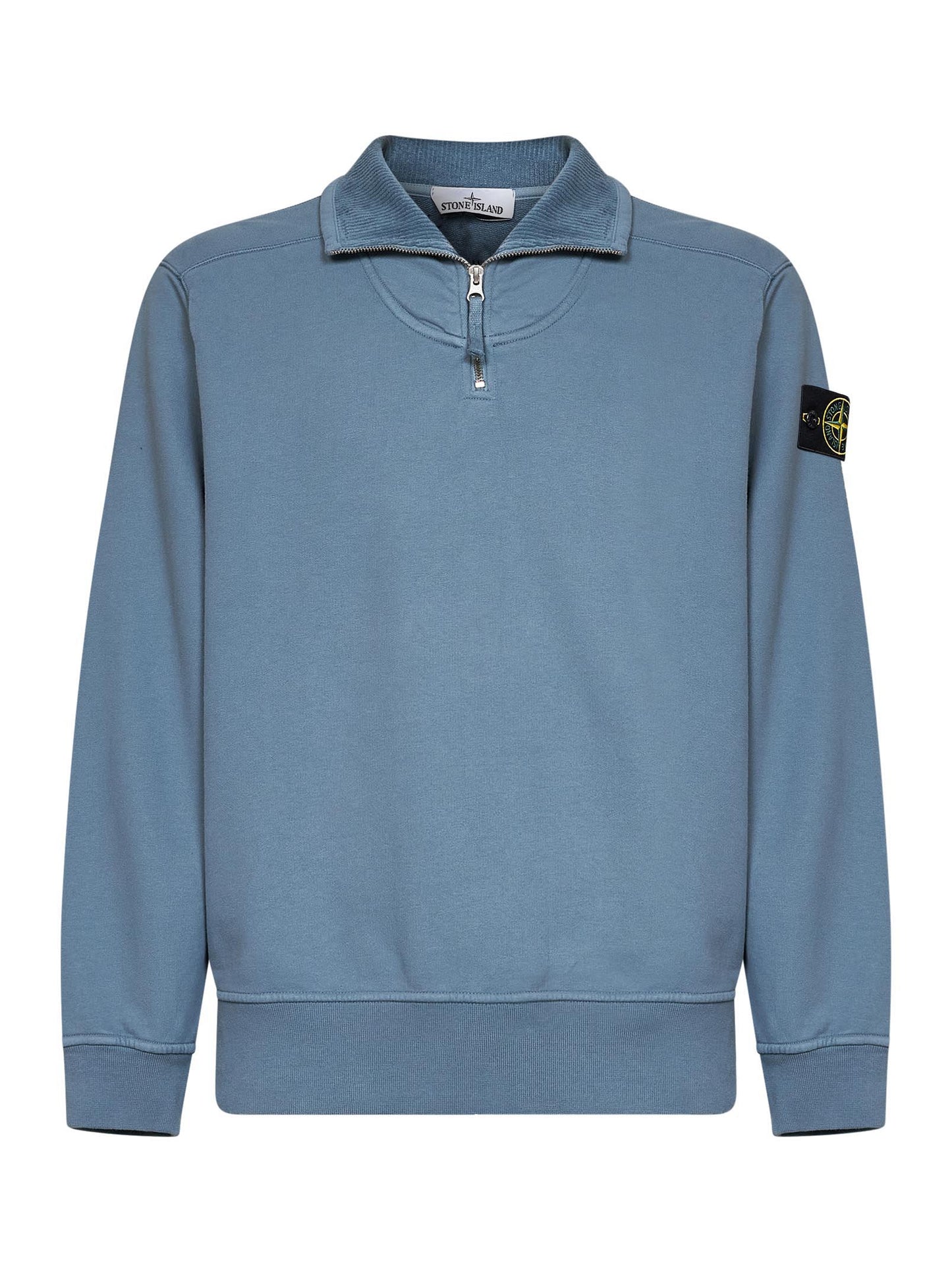 Felpa con zip corta in cotone biologico spazzolato blu acciaio