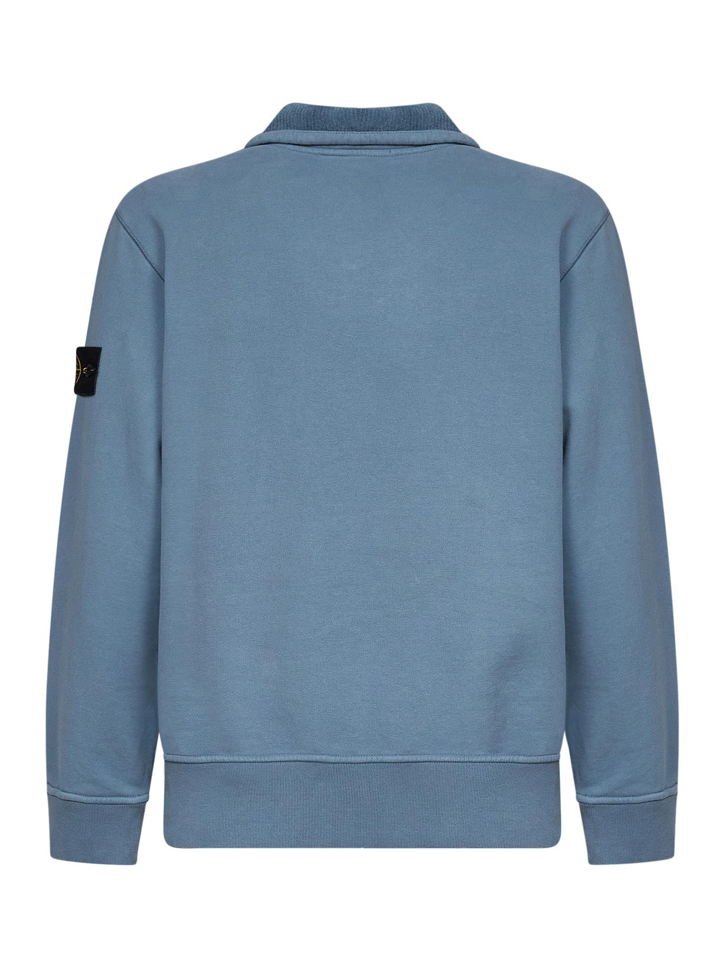 Felpa con zip corta in cotone biologico spazzolato blu acciaio