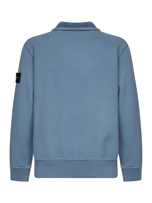 Steel blue brushed organic cotton half-zip sweatshirt
