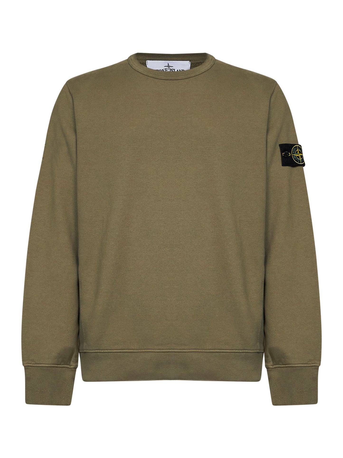 Military green organic stretch cotton crewneck sweatshirt