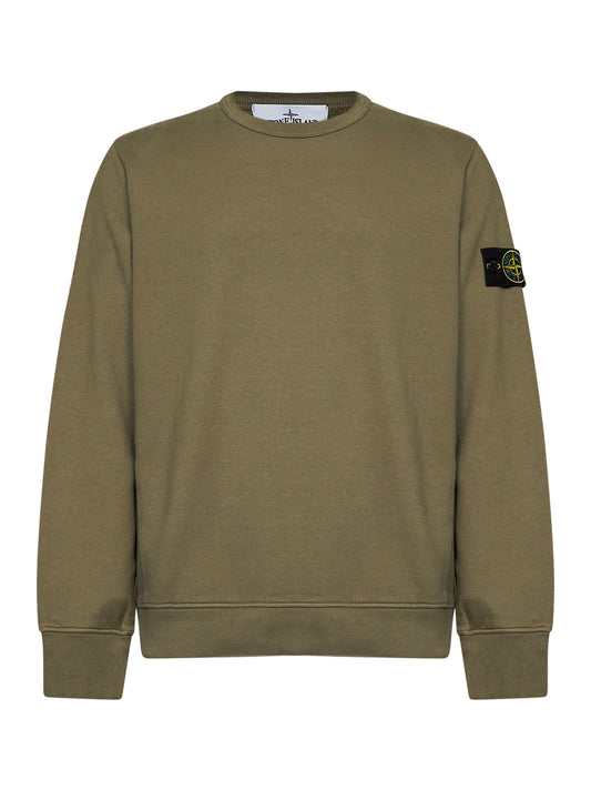 Military green organic stretch cotton crewneck sweatshirt