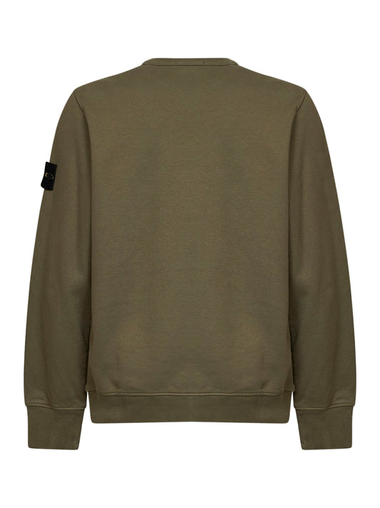 Military green organic stretch cotton crewneck sweatshirt