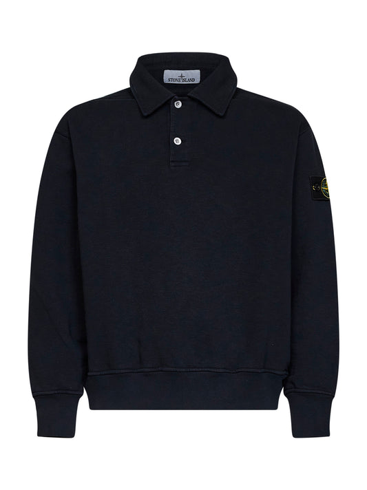 Navy blue tubular cotton oversized polo-style sweatshirt